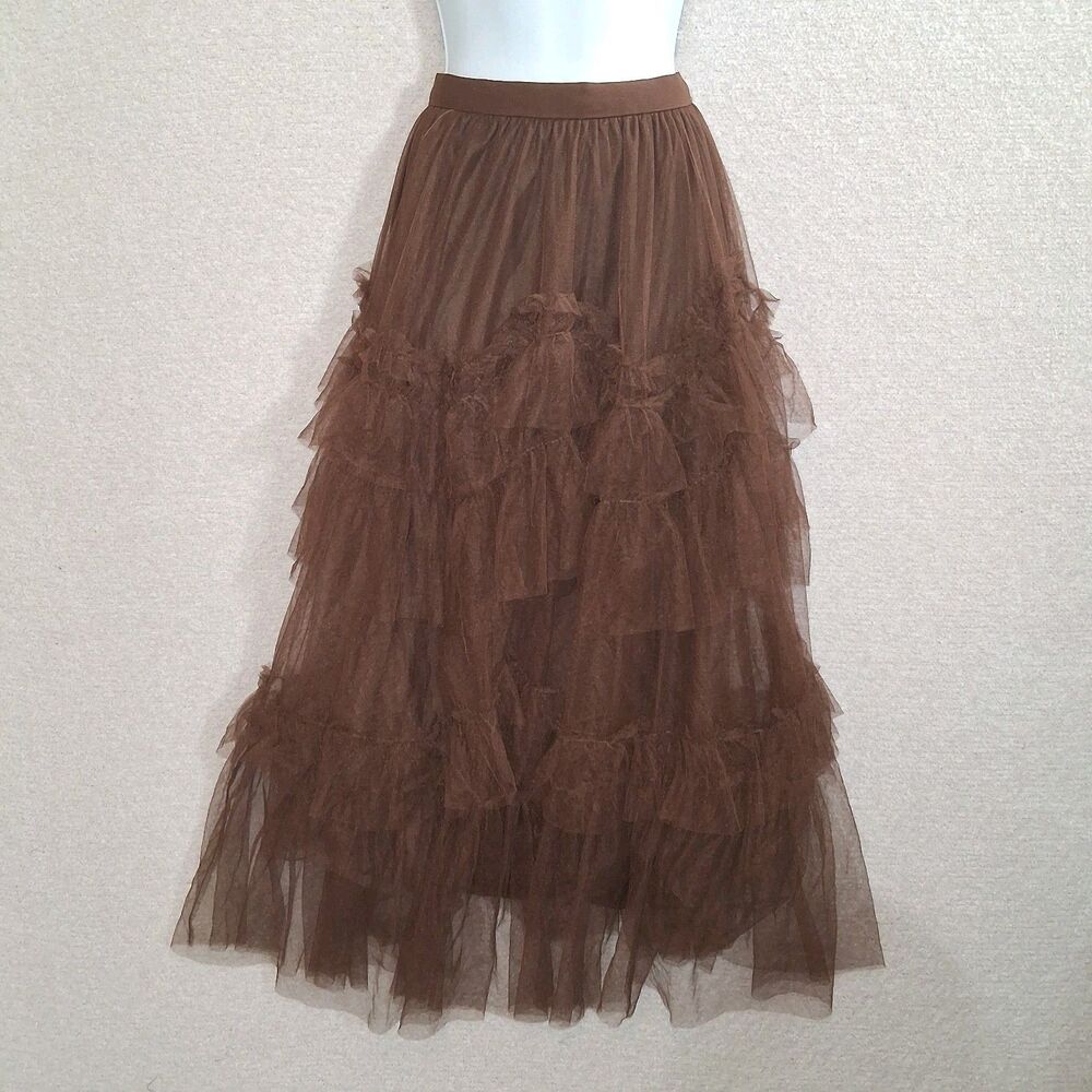 Layered Tiered Ruffle Tulle Midi Skirt Jr  Sz S Fairy Grunge Boho Punk Festival